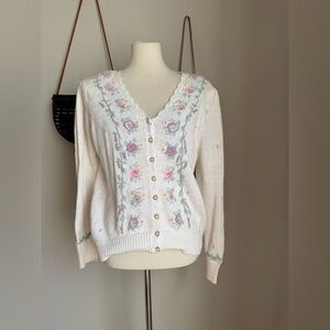 Vintage Sarit Floral Knit Cardigan Sweater, Size Large